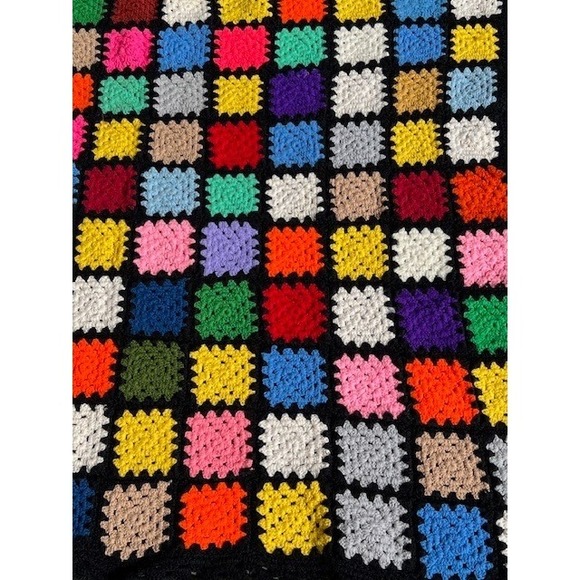 Handmade Other - Handmade Crochet Granny Square Blanket Multi Color Patchwork Retro Afghan Throw
